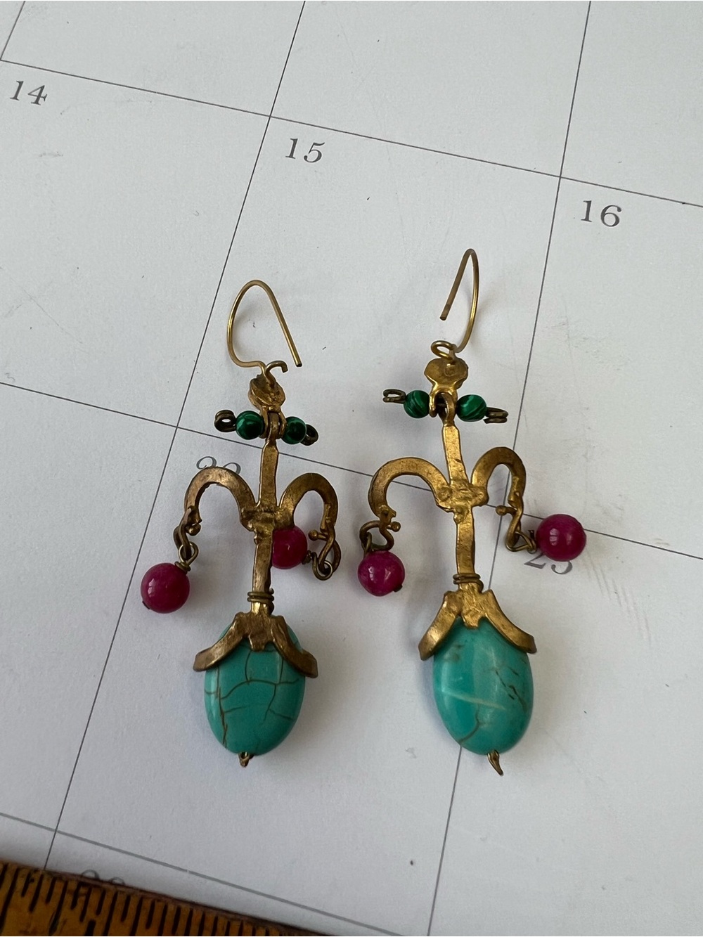 Vintage-Inspired Turquoise & Fuchsia Drop Earrings